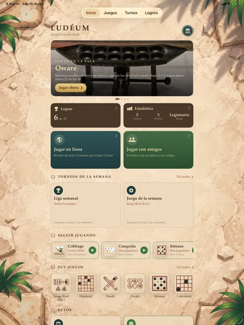 Ludéum on iPad: home screen