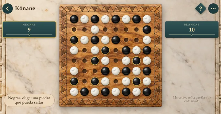 Kōnane on an olive-wood board
